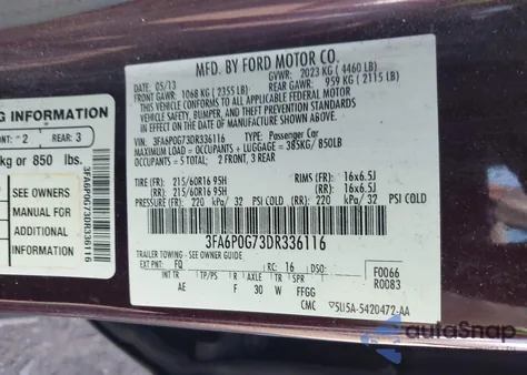 2013 Ford Fusion S from USA, damaged, VIN 3FA6P0G73DR336116